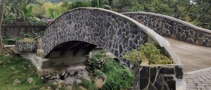 A stone bridge in the library park in Boquete, Panama